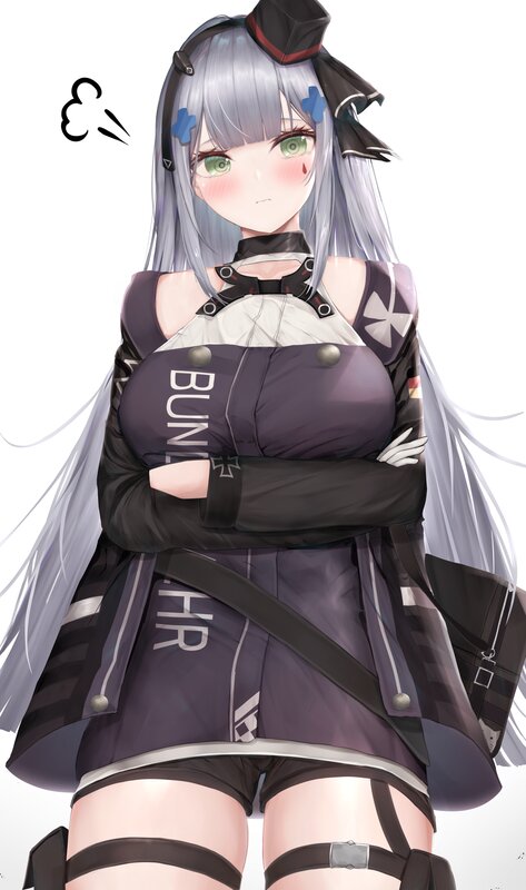 Anime Girl with Silver Hair — Purple, Serious