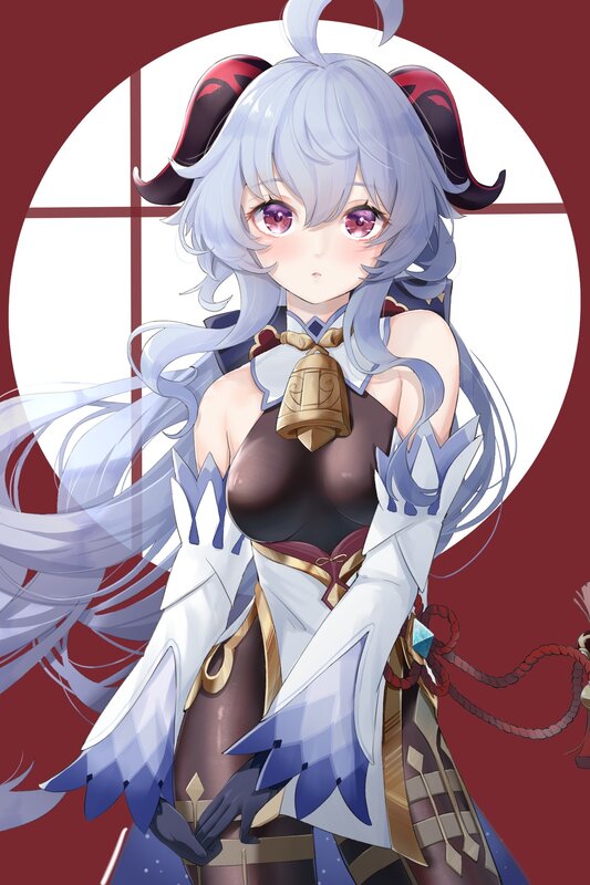 Anime Girl with Silver Hair — Red, Calm, Digital Art