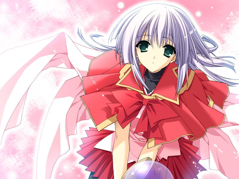 Anime Girl with Silver Hair — Red