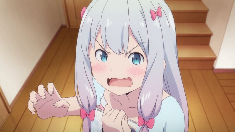 Anime Girl with Silver Hair — Surprised, Stairs