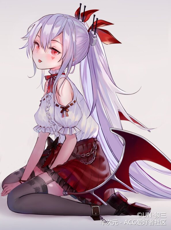 Anime Girl with Silver Hair — White, Calm, Digital Art, Red Ribbon