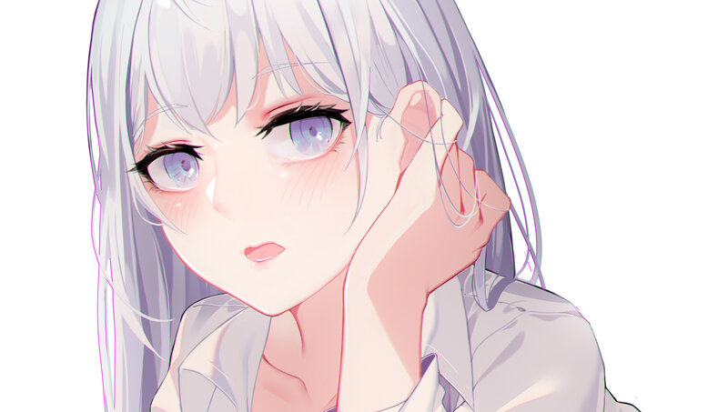 Anime Girl with Silver Hair — White, Calm, Digital Art, White Shirt