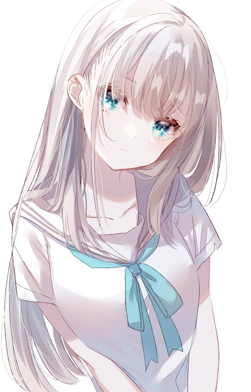 Anime Girl with Silver Hair — White, Calm, Sailor Uniform