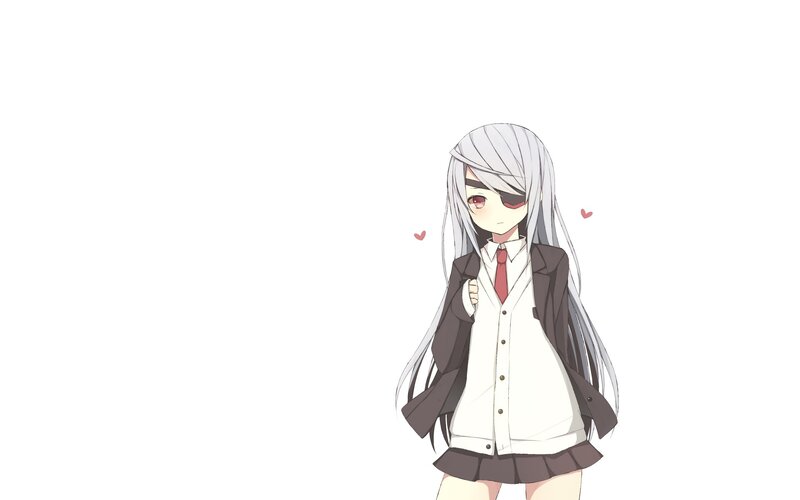 Anime Girl with Silver Hair — White, Calm, School Uniform, Heart