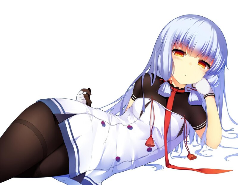 Anime Girl with Silver Hair — White, Calm, School Uniform