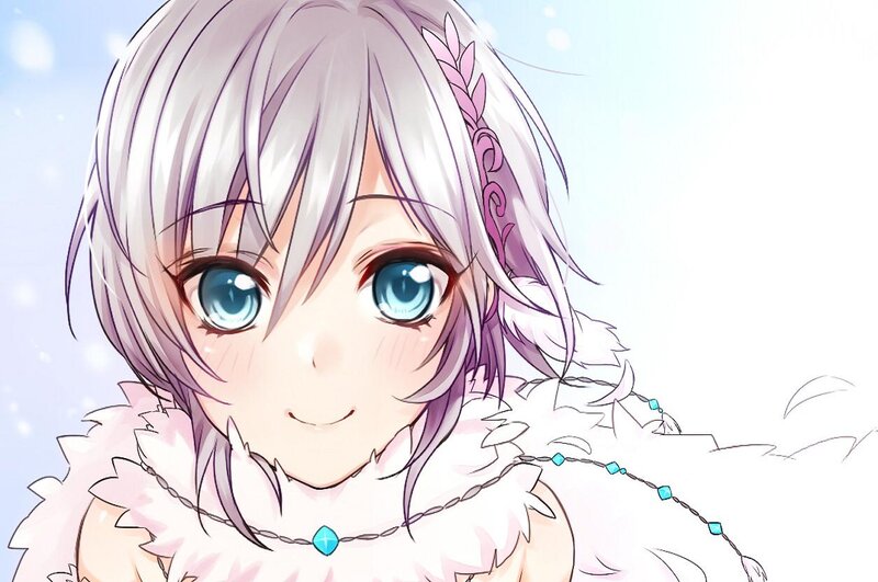 Anime Girl with Silver Hair — White, Calm, Winter