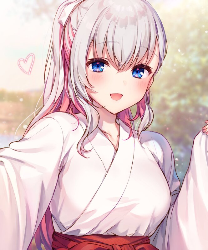 Anime Girl with Silver Hair — White, Cheerful, Afternoon