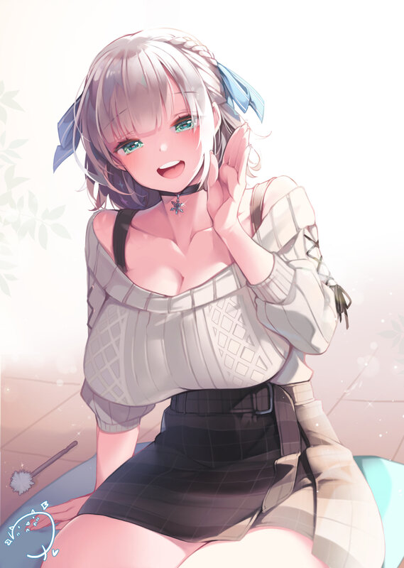Anime Girl with Silver Hair — White, Cheerful, Digital Art