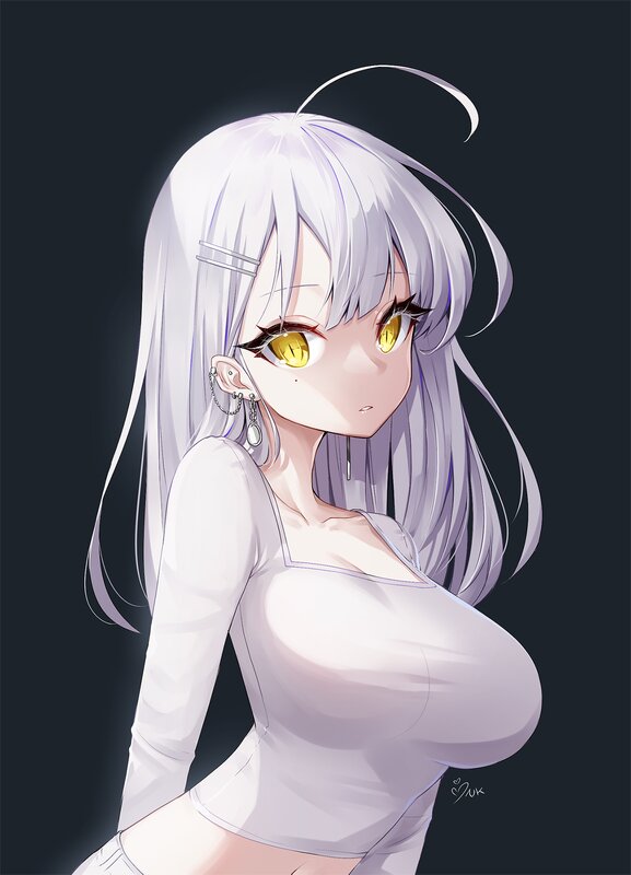 Anime Girl with Silver Hair — White, Dramatic, Digital Art, Yellow Eyes