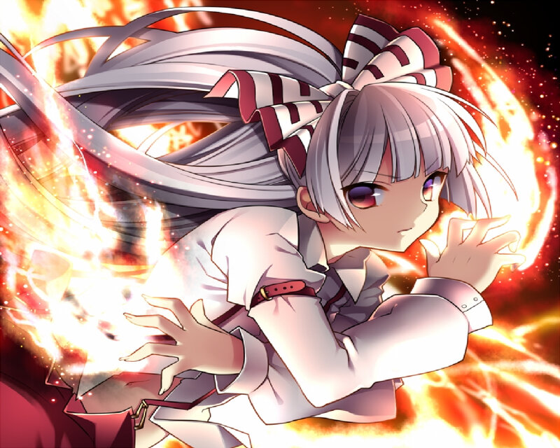 Anime Girl with Silver Hair — White, Dramatic, Fire