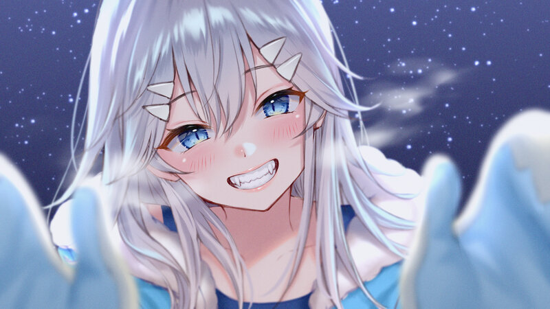 Anime Girl with Silver Hair — White, Dreamy, Night