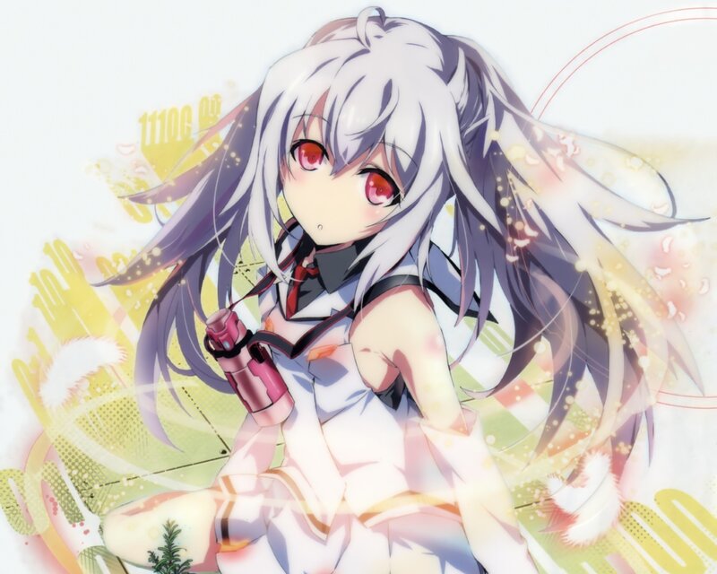 Anime Girl with Silver Hair — White, Dreamy, Red Eyes