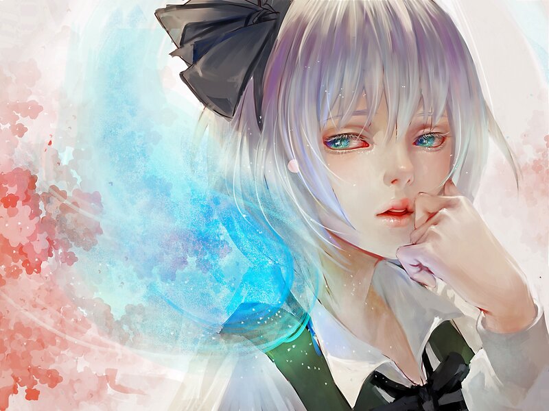 Anime Girl with Silver Hair — White, Dreamy, Spring, Digital Art