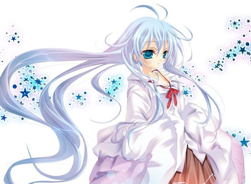 Anime Girl with Silver Hair — White, Dreamy, Stars