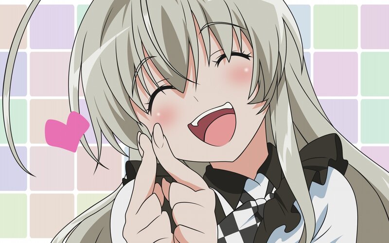 Anime Girl with Silver Hair — White, Happy, Heart