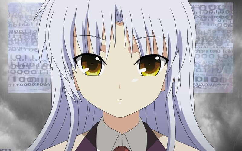 Anime Girl with Silver Hair — White, Neutral, Binary Code