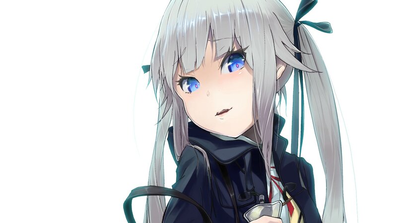 Anime Girl with Silver Hair — White, Neutral, Blue Eyes