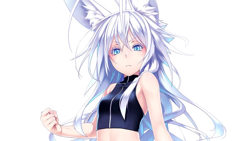 Anime Girl with Silver Hair — White, Neutral, Cat Ears