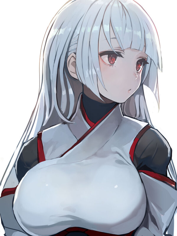 Anime Girl with Silver Hair — White, Neutral, Digital Art, Red Eyes, White Hair