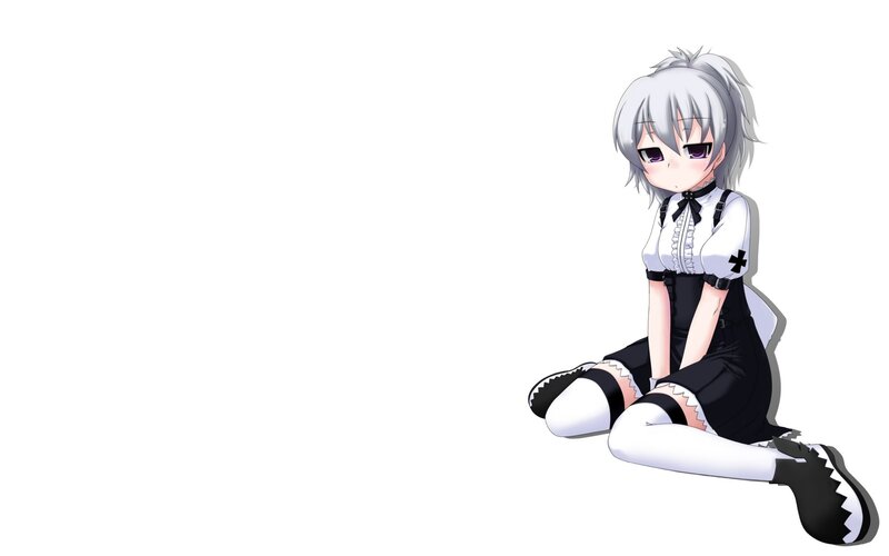 Anime Girl with Silver Hair — White, Neutral, White Shirt