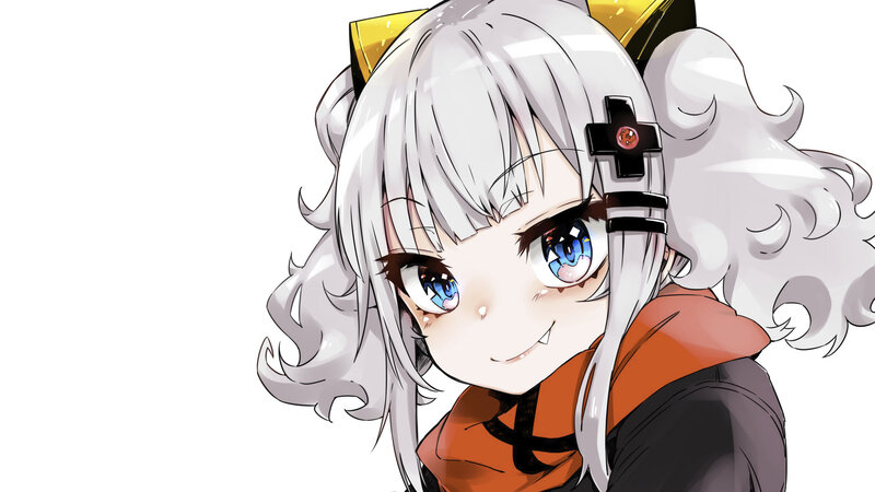 Anime Girl with Silver Hair — White, Playful, Blue Eyes
