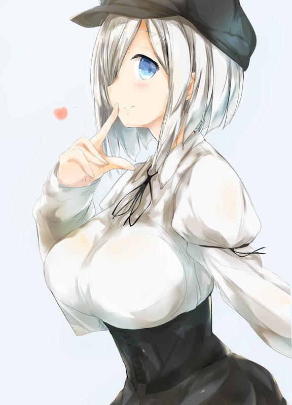 Anime Girl with Silver Hair — White, Playful, Digital Art, Hat