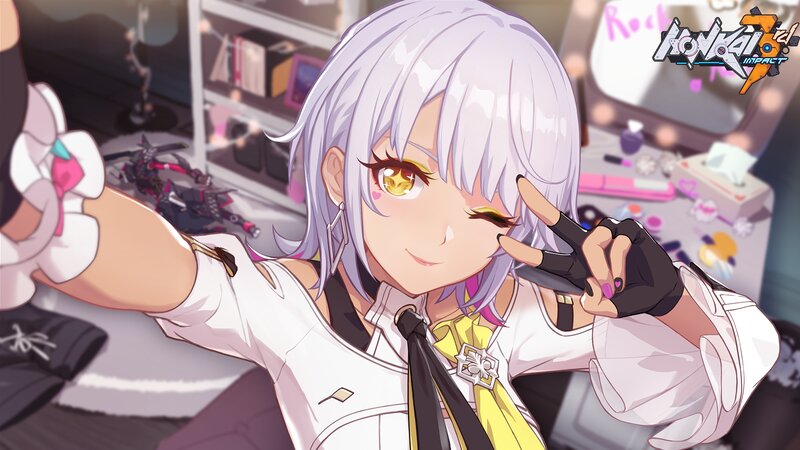 Anime Girl with Silver Hair — White, Playful, Digital Art, Mirror
