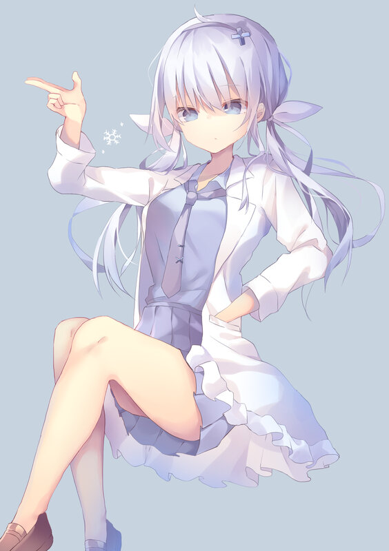 Anime Girl with Silver Hair — White, Playful, Digital Art, Snowflake