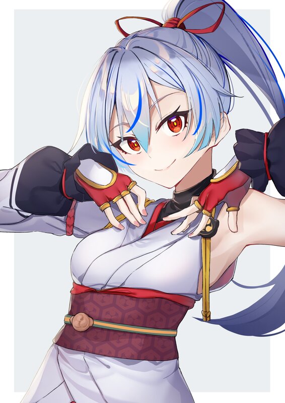 Anime Girl with Silver Hair — White, Playful, Digital Art, Sword