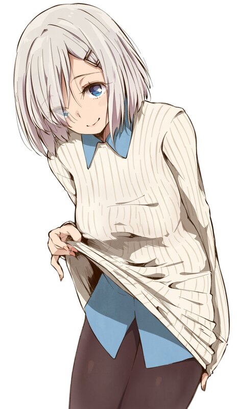 Anime Girl with Silver Hair — White, Playful, Manga