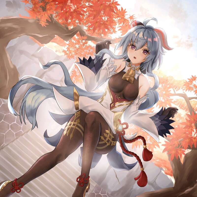 Anime Girl with Silver Hair — White, Serene, Autumn