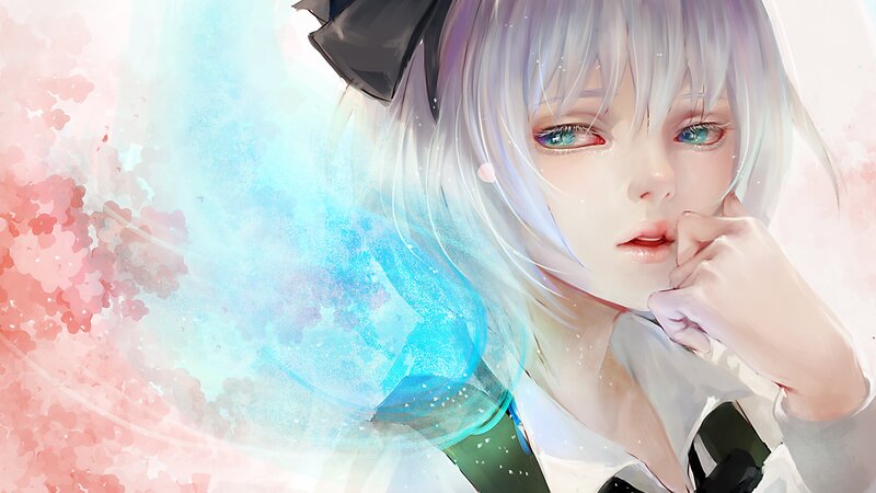 Anime Girl with Silver Hair — White, Serene, Spring, Digital Art