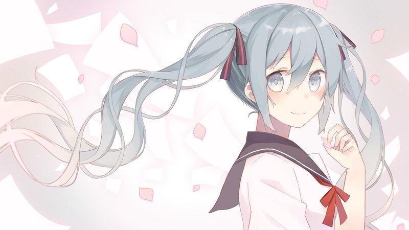 Anime Girl with Silver Hair — White, Serene, Spring, School Uniform