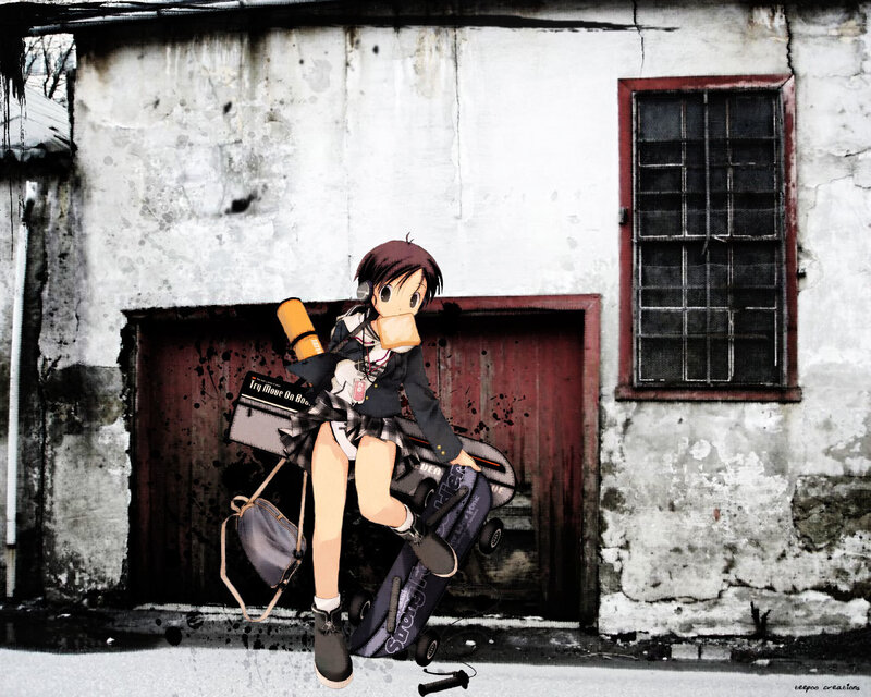 anime girl with skateboard