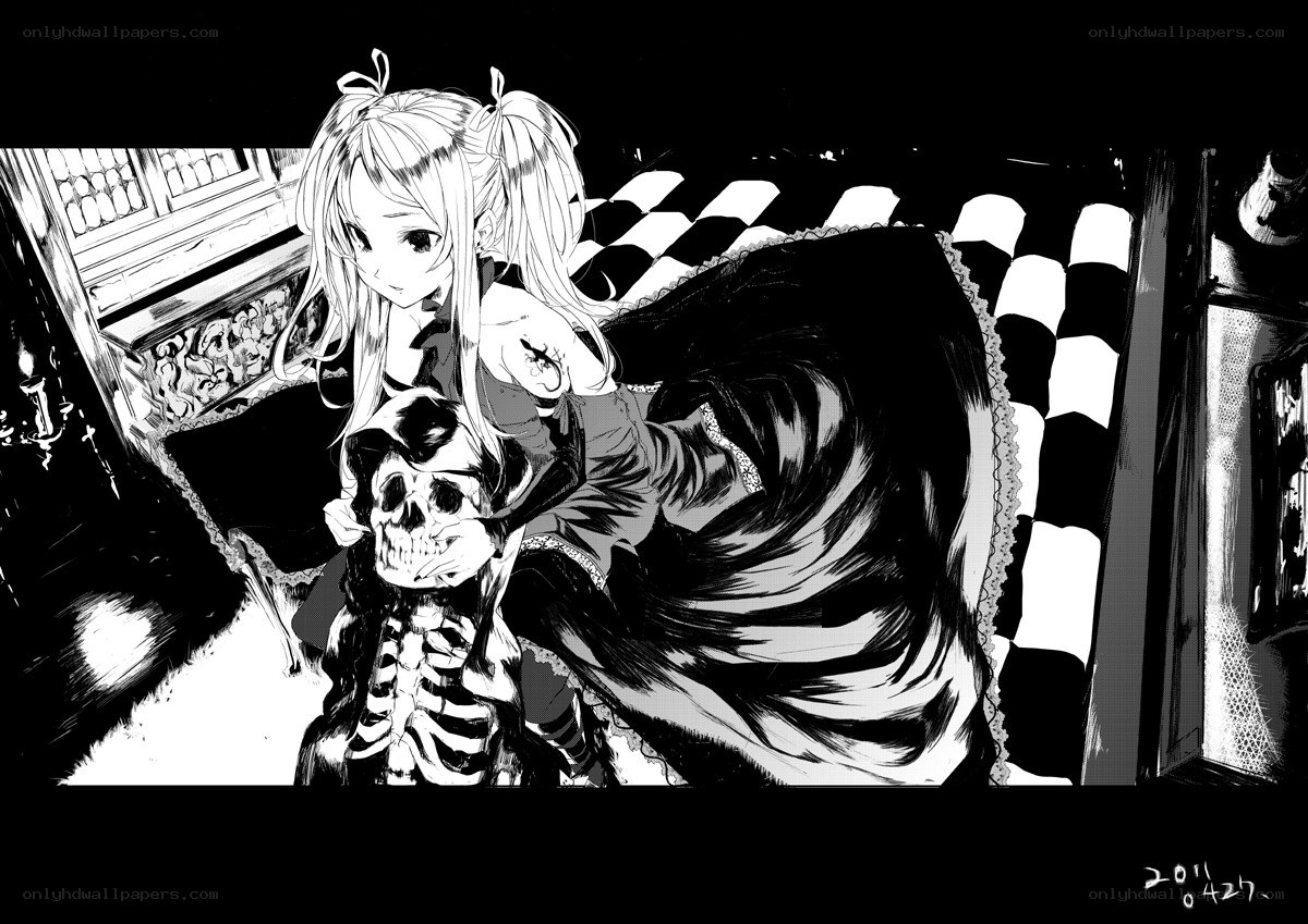 anime girl with skeleton