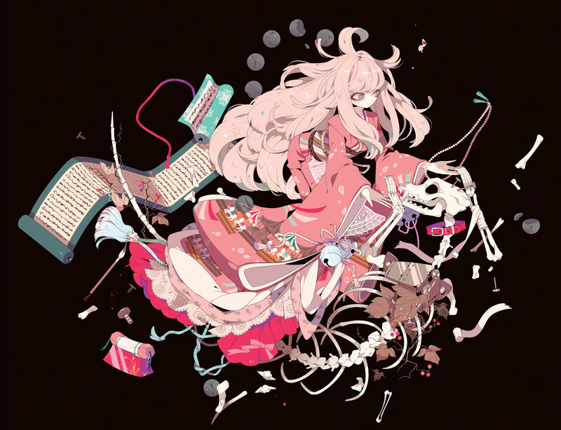 Anime Girl with Skeleton — Pink