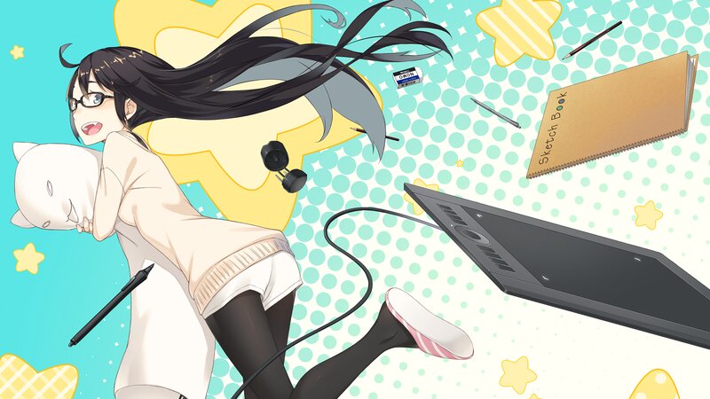 Anime Girl with Sketchbook — Cyan