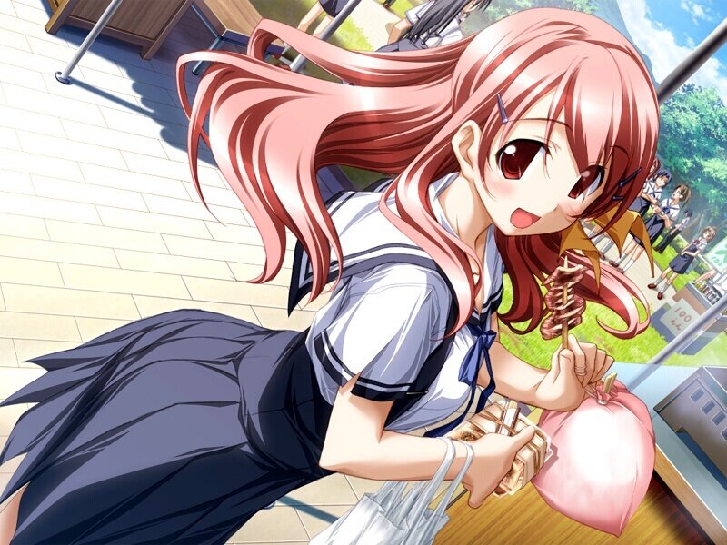 anime girl with skewers
