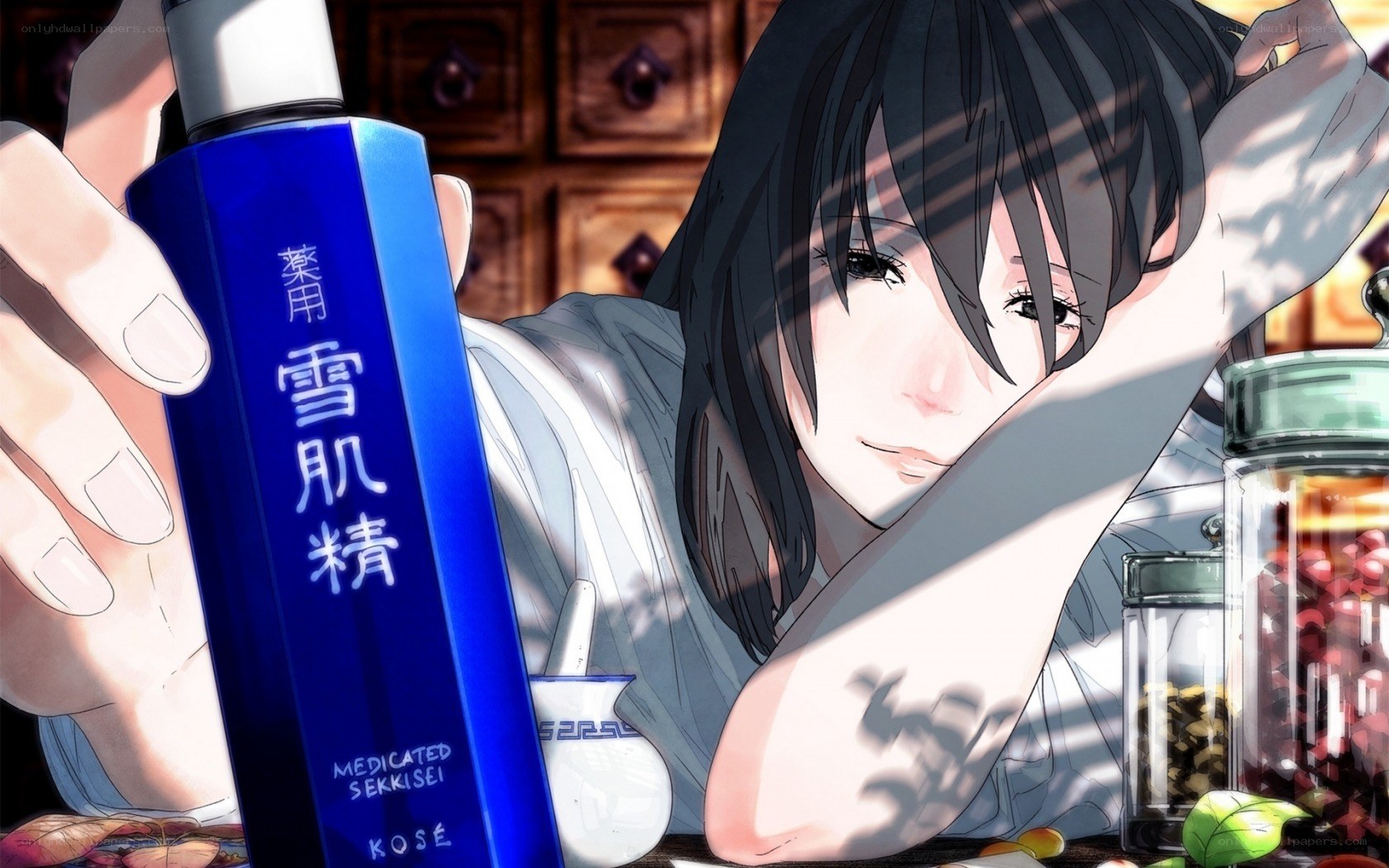 anime girl with skincare product
