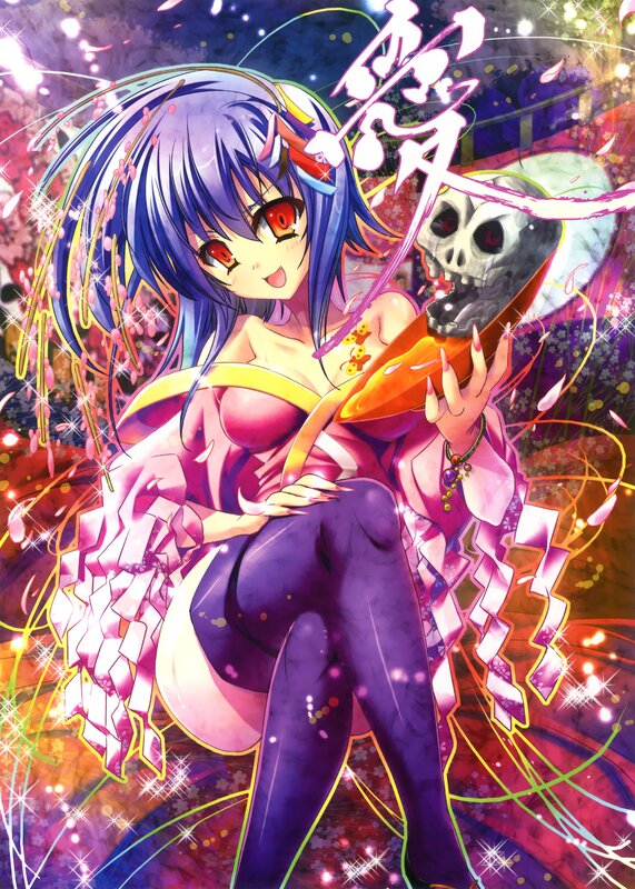 Anime girl with skull and cherry blossoms