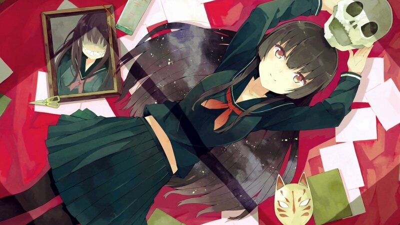 anime girl with skull and mask