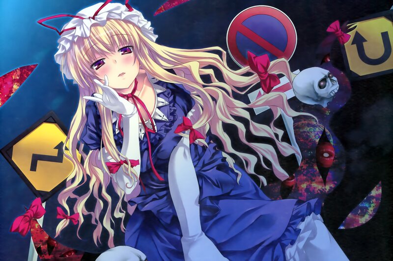 anime girl with skull and signs