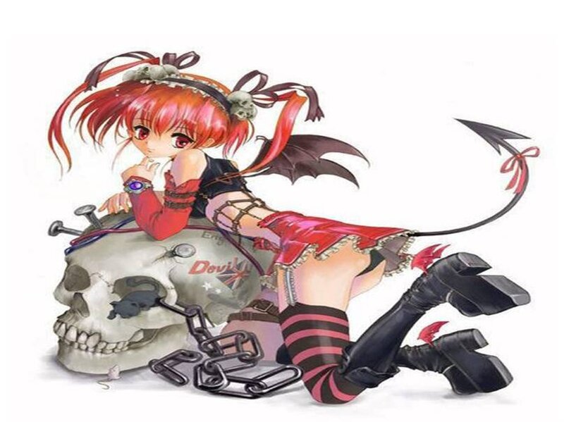 anime girl with skull and tail