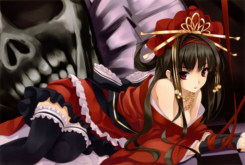 anime girl with skull background