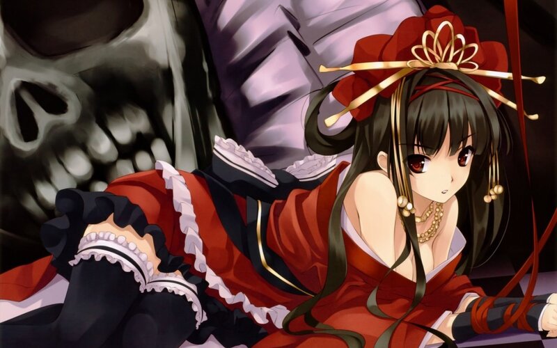 anime girl with skull background