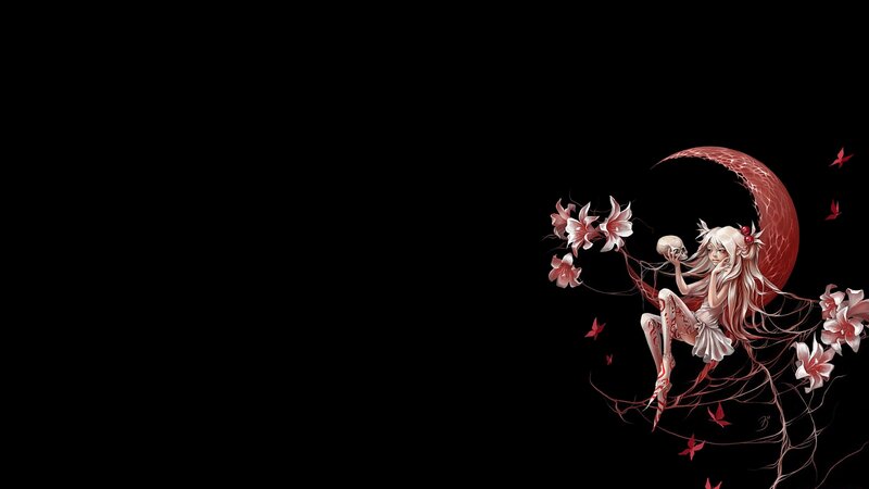 Anime Girl with Skull — Black, Dark