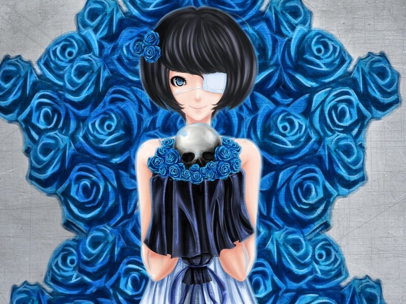 Anime Girl with Skull — Blue, Gothic