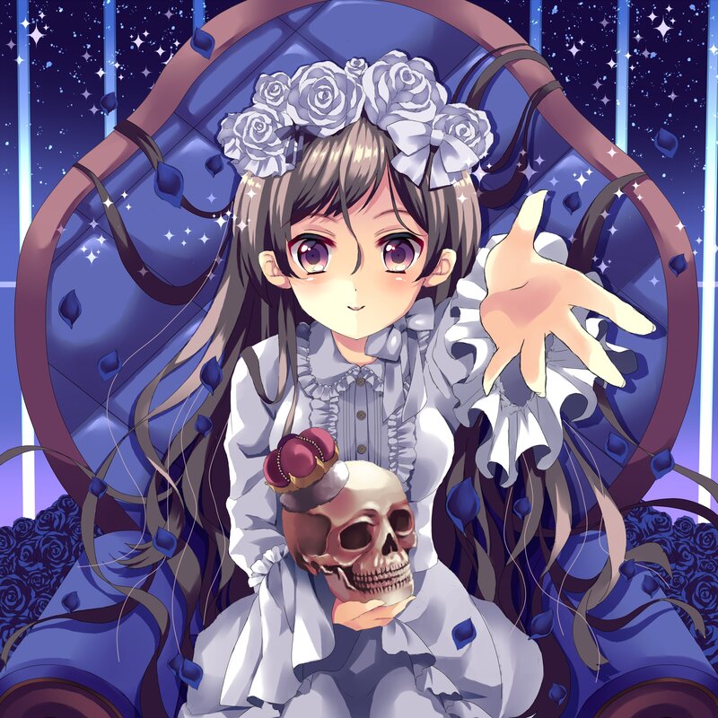 Anime Girl with Skull — Blue, Mysterious
