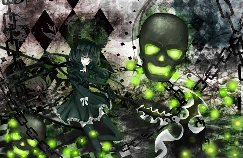Anime Girl with Skull — Green