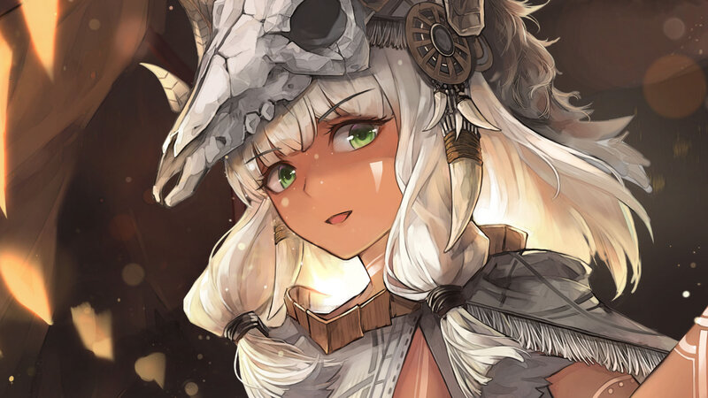 Anime Girl with Skull Hat — White